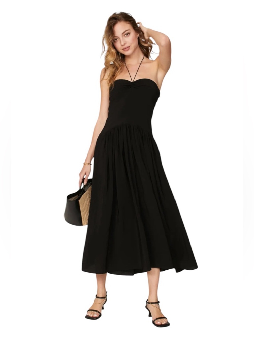 VINCE- Ruched Black Halter Dress Size Medium